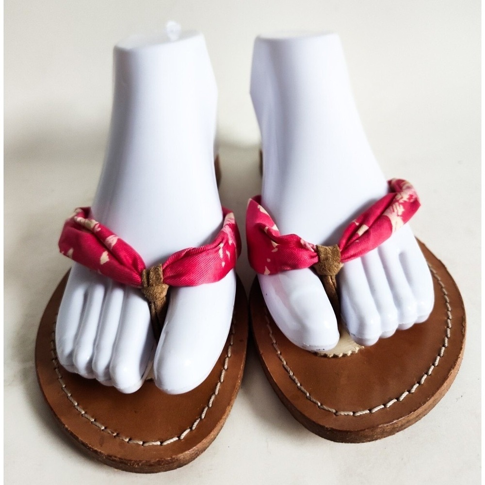 J. Crew Thong Sandals Flip Flops Size 8 Pink Cloth Leather Sole Flats Italy Boho